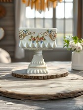 Vintage Milk Glass Pedestal Dish/Planter with Hand-Painted Floral Garland