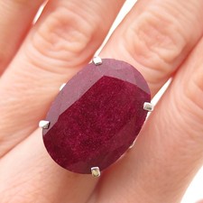 925 Sterling Silver Vintage Real Oval-Cut Ruby Ring Size 7.25