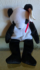Ty Beanie Buddy Panda Fortune Pl&uuml;schtier schwarz/wei&szlig; rot Schleife Ty