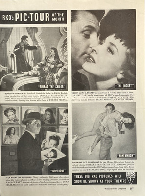 RKO Pic-Tour of the Month ''Sinbad'' ''The Locket'' ''Honeymoon'' ''Nocturne'' Ad 1946