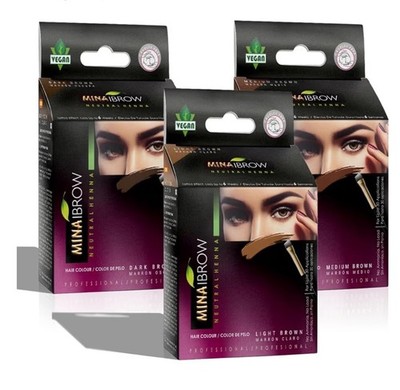 MinaiBrow Light, Medium, Dark Brown Powder Brow Tint KitNatural Henna New