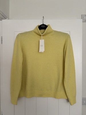 Marks & Spencer DAMEN GELB STRICK ROLLKRAGEN PULLOVER MIT WOLLE Größe L 16-18