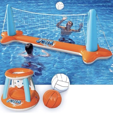 JOYIN 2 Sets Inflatable Pool Float Set Volleyball Net & Basketball Hoops.