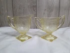 INDIANA GLASS depression YELLOW square footed HORSESHOE CREAM & SUGAR Set, 1930s