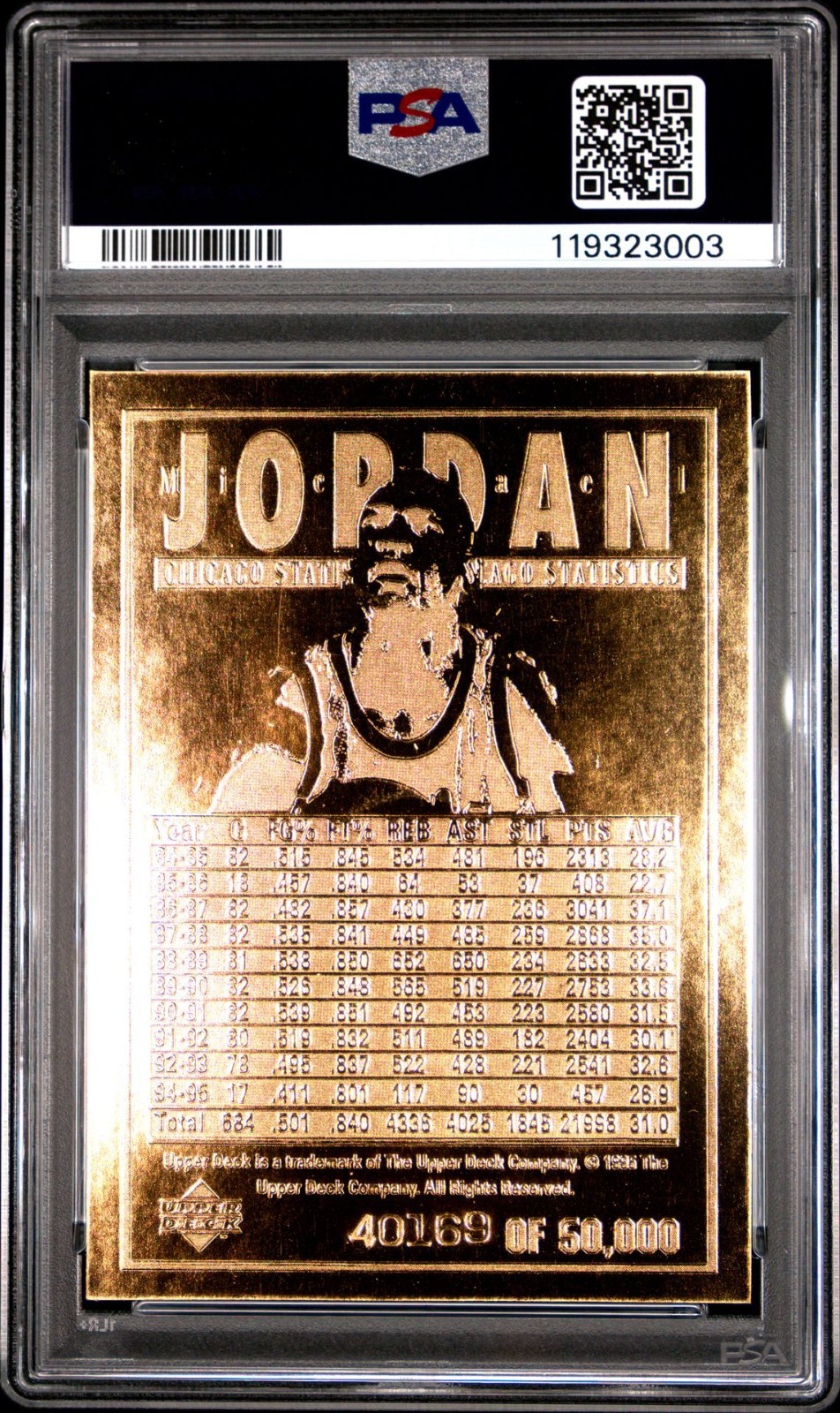 1995 UPPER DECK 23K GOLD MICHAEL JORDAN 50,000 PRINT RUN PSA 8 NM-MT view 8