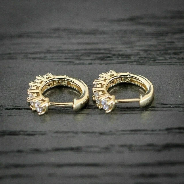 0.80Ct Lab Created Diamond Huggie Hoop Earrings Solid 14K Yellow Gold Finish - Image 4 of 4
