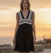 Zara Dress Womens Small Multicoloured Crochet Halter Pleated Midi Stripe