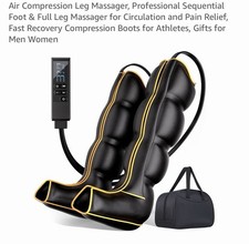 Air Compression Leg  Foot Massager Boots w/ Remote, Bag Black/Yellow