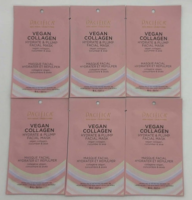 6PK Pacifica Vegan Collagen Hydrate & Plump Facial Masks ~ NEW ~ FAST SHIP