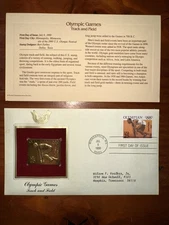 1990 Olympic Games Track and Field 22kt Gold Golden Cover replica Stamp