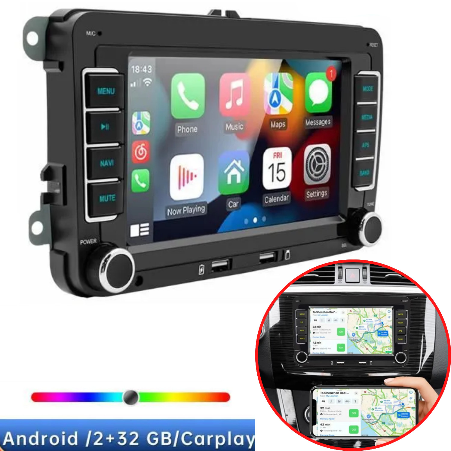 Autoradio Android 10.1 VW CarPlay écran 7 pouces GPS WiFi Bluetooth