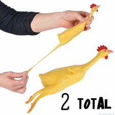 2 STRETCH RUBBER CHICKEN 8" GAG GIFT STRETCHABLE SQUEEZE STRESS RELIEF TOY PARTY