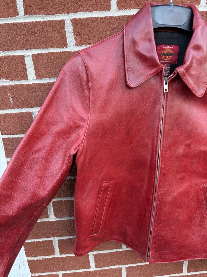 Vintage 90’s Women’s Red Gap Blue Jeans Leather Jacket SMALL - Image 2 of 4