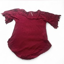 Free people top rosso pizzo uncinetto manica corta taglia XS bohemien casual ciquette