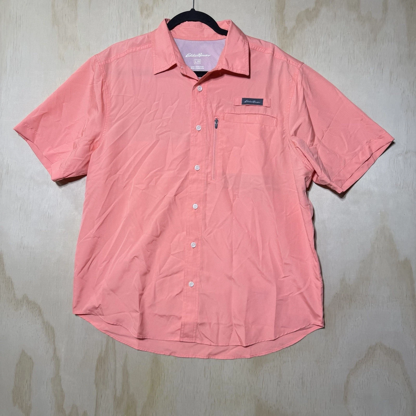 Eddie Bauer Shirt Mens Large Coral Fishing Hiking Vent Button Up Outdoor