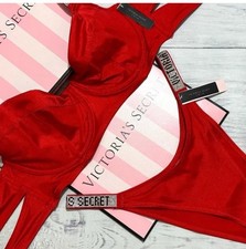 Victoria Secret Shine Strap Swim Brazilian Bombshell Add-2-cups Push-up Set Red