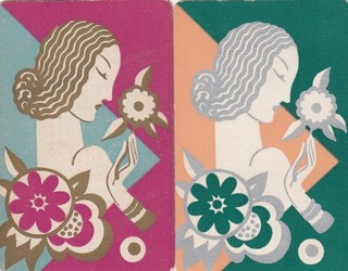 LADIES set of 2 single vintage playing cards