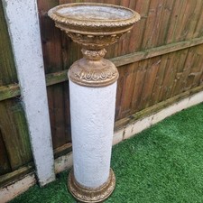 3 Ft Tall Vintage Style Resin Columb Pedestal Planter  White & Gold See Pics