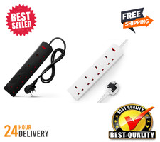 DESIRETECH 4 Way Gang Extension Lead Black 1m Short Cable 13A UK Plug Wall Mount