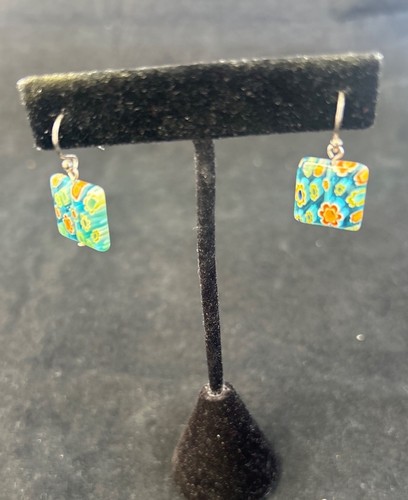 GlassOfVenice Murano Glass Millefiori Square Dangling Pierced Earrings