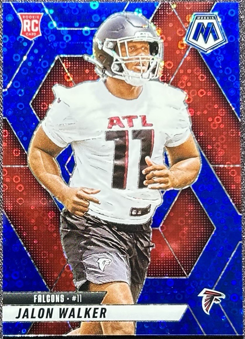 2025 Panini Mosaic Jalon Walker Blue Disco Rookie /99 RC Falcons No Huddle #377