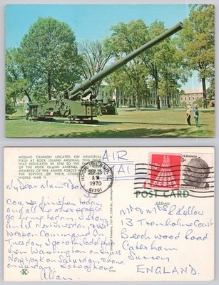 s28615 M65 Atomic Cannon Rock Island Illinois USA Postkarte 1970 Stempel