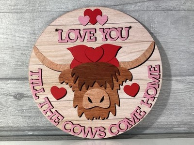 Highland Kuh Neuheit Holz 2D Schild - Herzen, Valentinstag, Liebe, Partner, Romantik