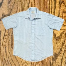 Vintage 70  s Arrow Kent Powder Blue Striped Button Up Pocket Shirt