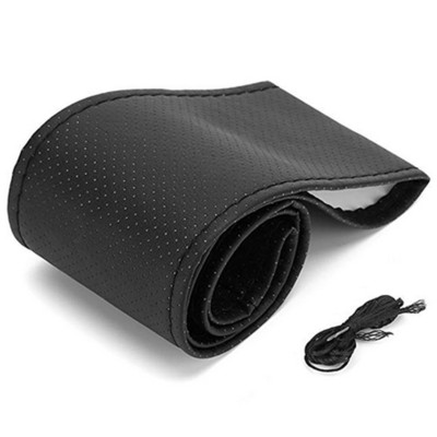 DIY Car Stitch PU Leather Steering Wheel Cover Needle Thread Anti-slip Black