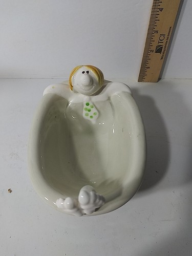 Vintage Fitz & Floyd Soap Trinket Jewelry Dish Man In Bathtub Japan Ships Fast - Picture 2 of 4