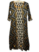 Zoie Dress Womens Actual XS Gray Orange Midi Bohemian Tassels Cotton Sheath - AC