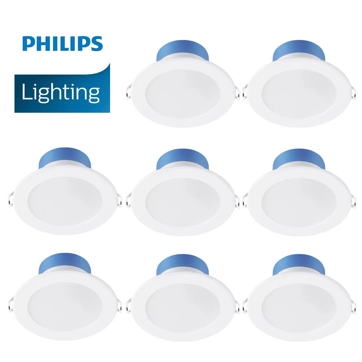 Philips 7.5w LED Dimmable Downlights IP54 800lm Tri Colour White 8 packs DL029B
