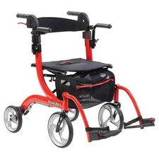 Drive Medical Nitro Duet Rollator Walker Transport Wheelchair Chair, Red