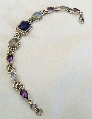 PULSERA NICKY MAYORDOMO LAPISLÁZULI AMATISTA PIEDRA LUNAR GEMAS PLATA ESTERLINA ESLABÓN - Imagen 7 de 11