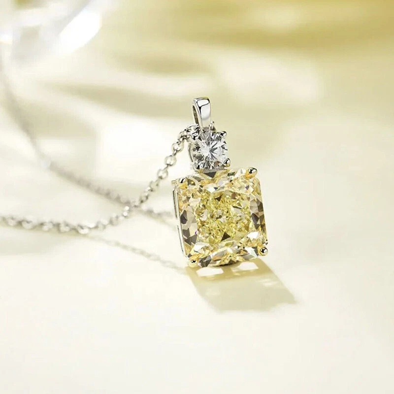 Collar colgante de plata de ley 925 con diamantes radiantes amarillos canarios de 5 quilates cadena de 18" Foto 4 de 4