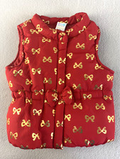 Healthtex Baby Girl's Puffer Vest Red With Gold Bows Size 12 Months