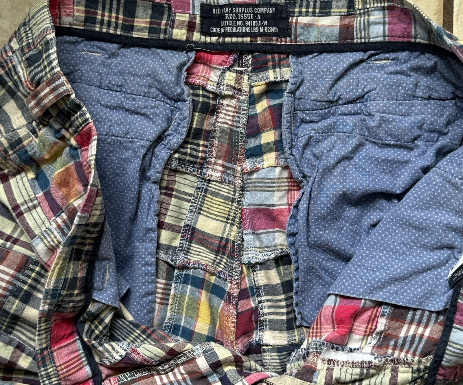OLD NAVY Plaid Patchwork Madras Flat Front Slash … - image 4