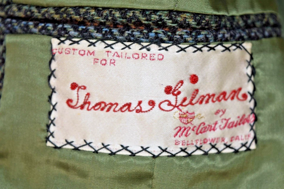 Blazer Abrigo Deportivo Vintage Tweed Talla 40-42 Años 70 A Medida Verde Azul Naranja Tejido Foto 4 de 4