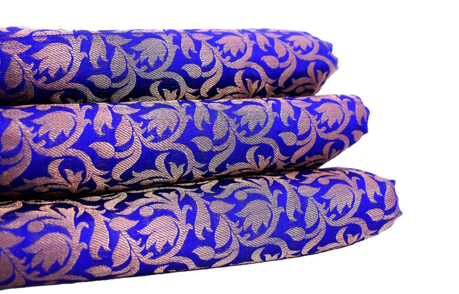 5 Yardas De Tela De Seda Azul Y Dorada, Seda India Damasco Jacquard Brocado Raro