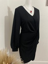 Chic Black Wrap Dress w Long Sleeves - Small - New (0364)