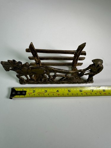 Porta lettere vintage cavallo e aratro figura ottone massiccio lungo 19 cm documenti - Foto 7 di 8