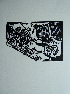JULO LEVIN (1901, 1943)  - der Karren, Linolschnitt, 1941