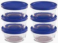 Pyrex Storage 2 Cup Round Dish, Clear With Blue Lid, Pack Of 6 Containers, New, on sale Pyrex Storage 2 Cup Round Dish, Clear With Blue Lid, Pack Of 6 Containers, New, on sale