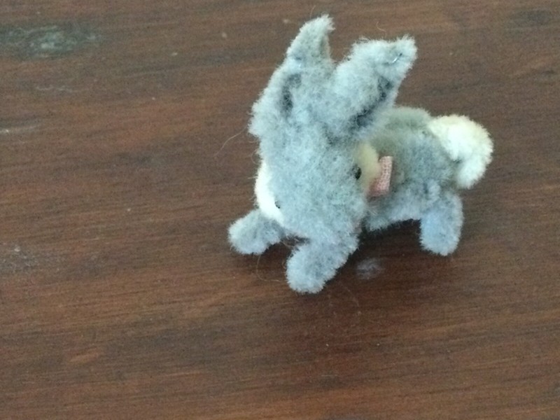 ARA Austria grey bunny  Wool Chenille Stem Toy Figure 1 1/2” tall 1960s Vtg
