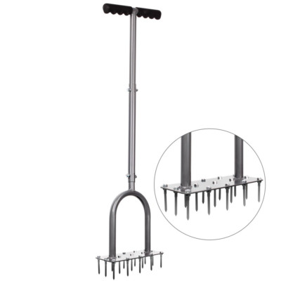 Manual Lawn Spike Aerator W/ 15 SHARP Iron Spikes for Garden Loosen Soil Seeding