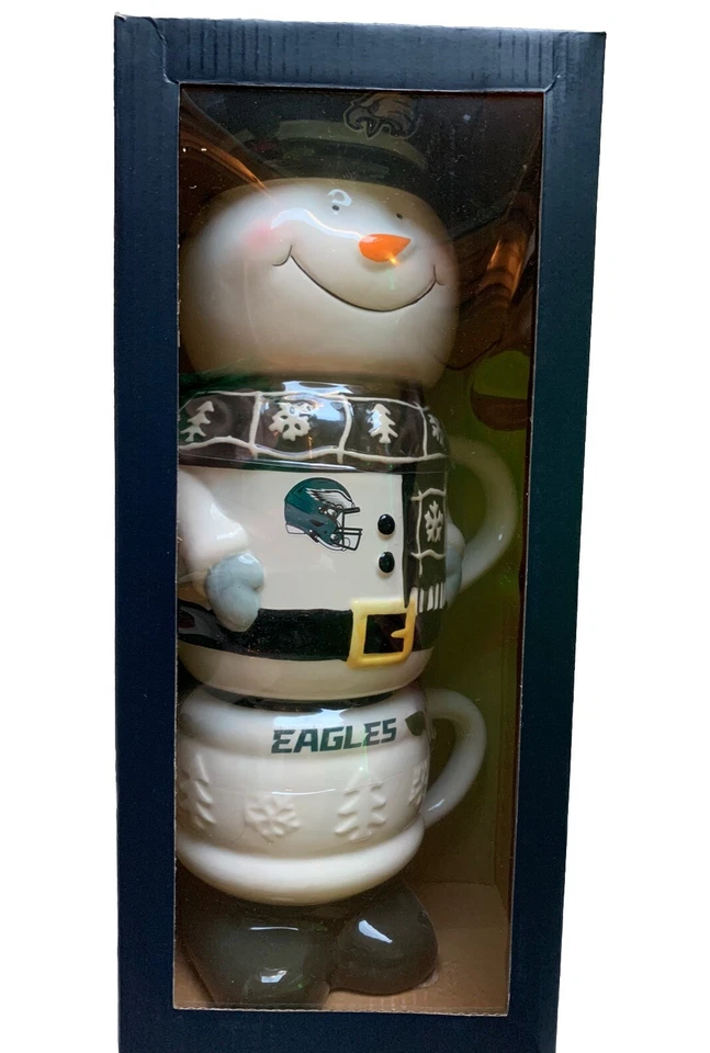 Philadelphia Eagles pacote com 3 canecas empilháveis boneco de neve férias conjunto presente-cerâmica NOVO - Imagem 3 de 4