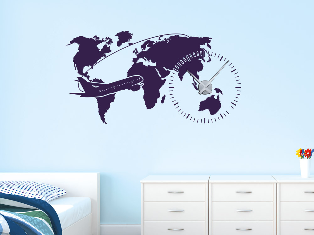 Wandtattoo Uhr mit Uhrwerk Wanduhr für Schlafzimmer Flugzeug