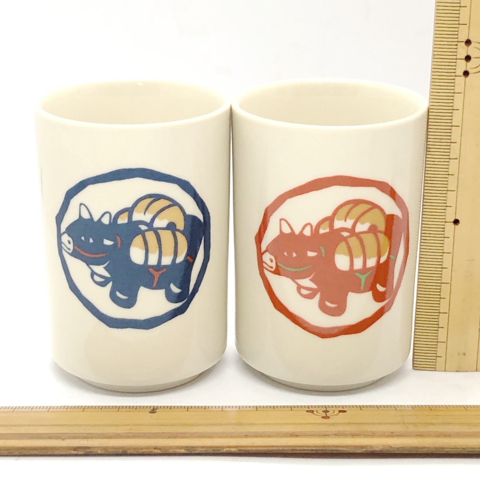 Japanese Sake Tea Cup Set Yunomi Tachikichi Ceramic Sakazuki Zodiac Cow