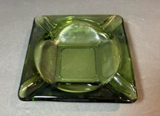 VTG Jade Green Glass Table Ashtray 6" Square 80's