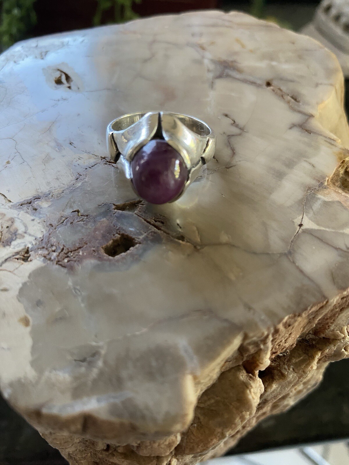 Star Ruby Large domed natural red ruby sterling s… - image 1